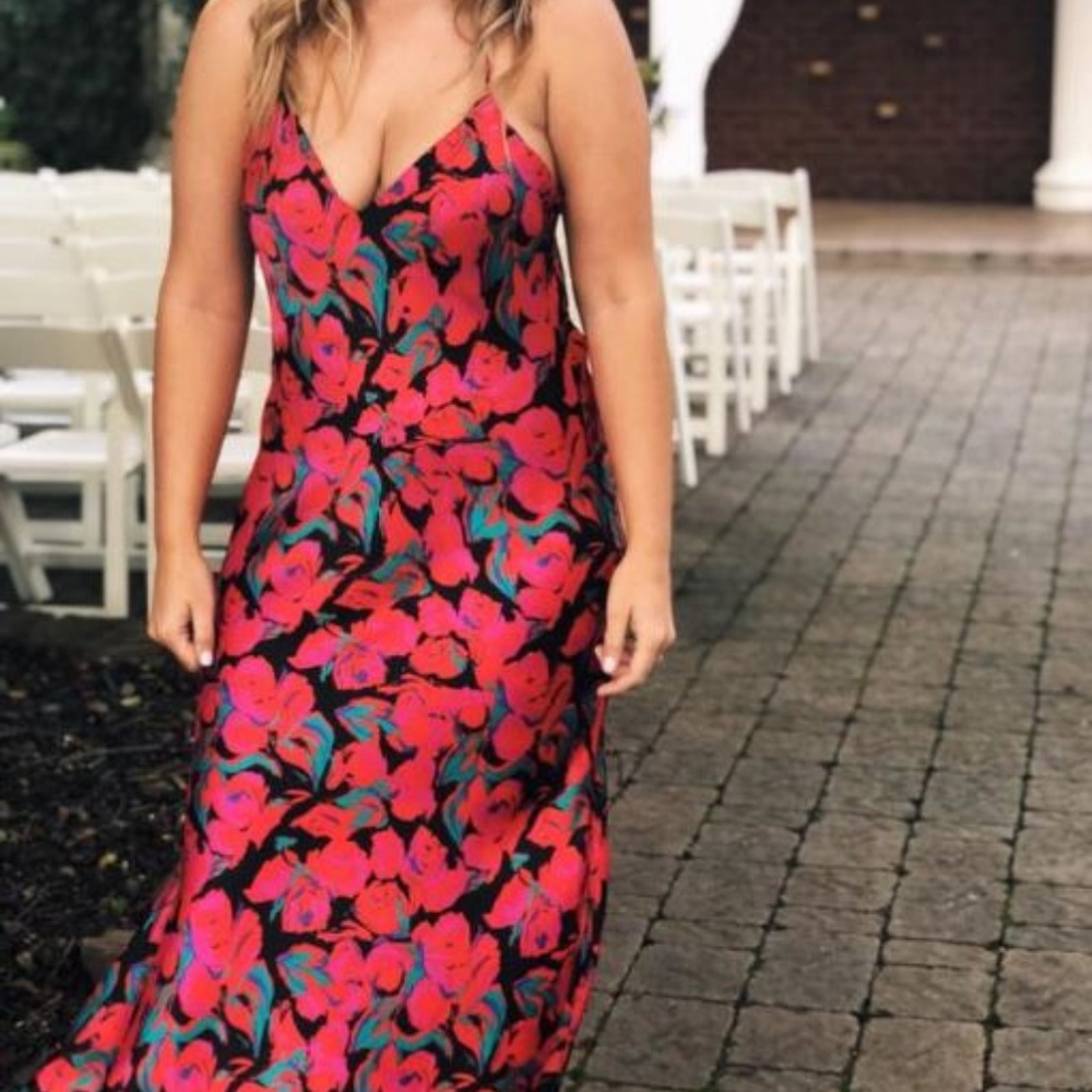 TopShop Women's Silk Long Floral Dress With Slit